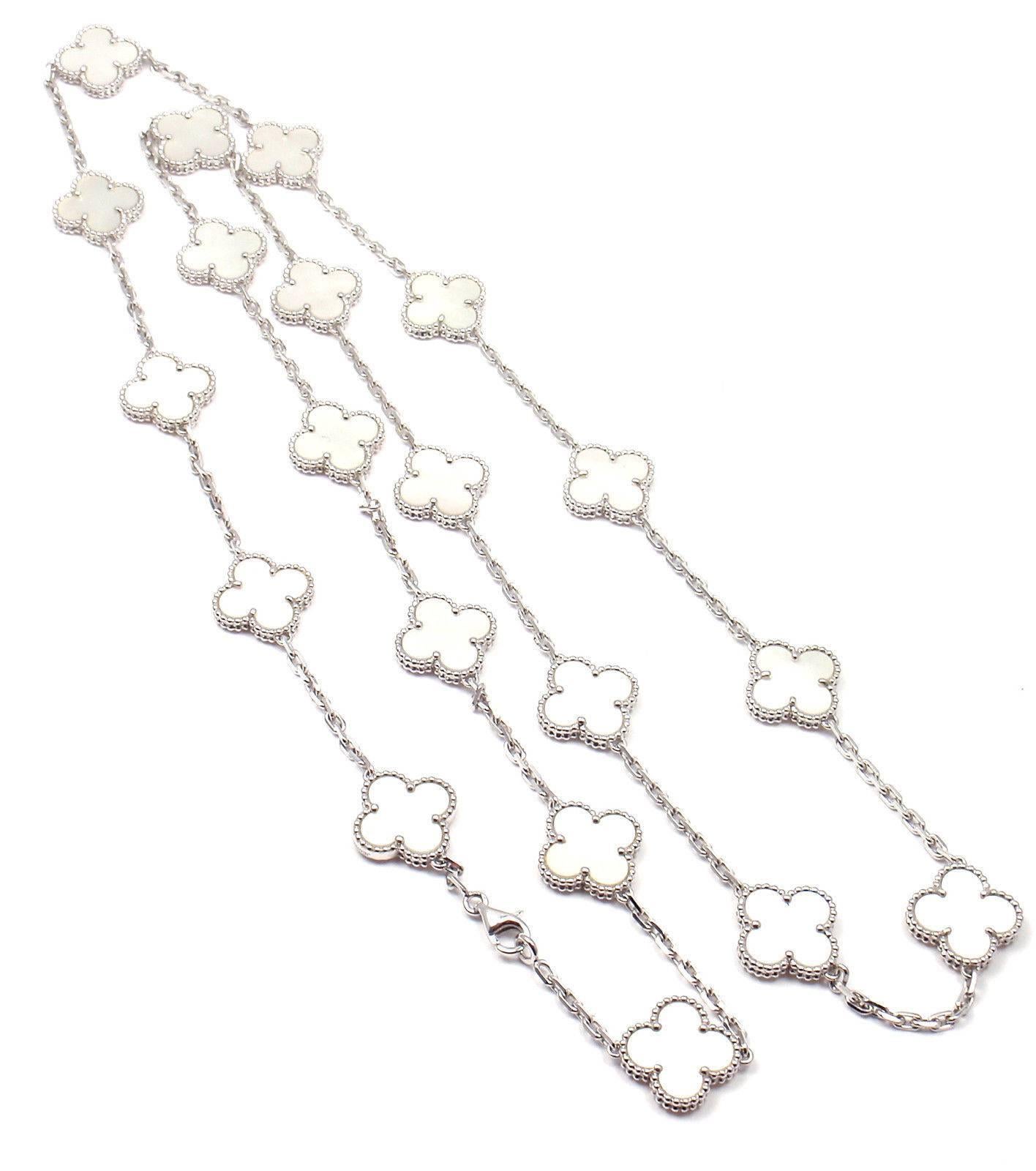 Van Cleef & Arpels Alhambra 20 Motifs Mother-of-Pearl White Gold Necklace In New Condition In Holland, PA
