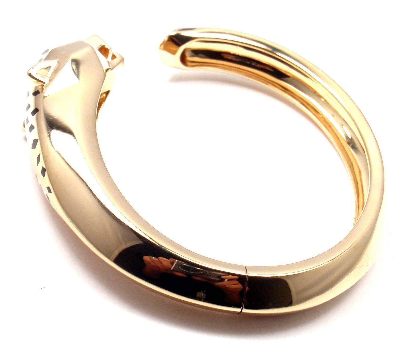 Women's or Men's Cartier Panther Panthere Tavorite Onyx Yellow Gold Large Size Bangle Bracelet