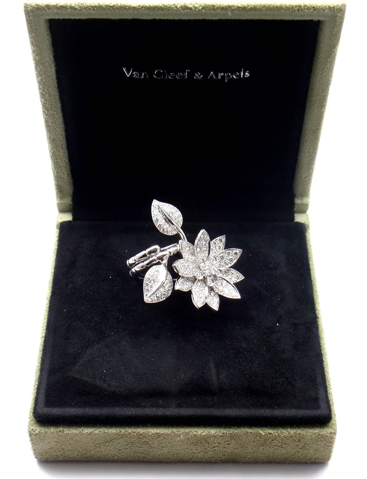 Women's or Men's Van Cleef & Arpels Lotus Flower Diamond White Gold Between the Finger Ring