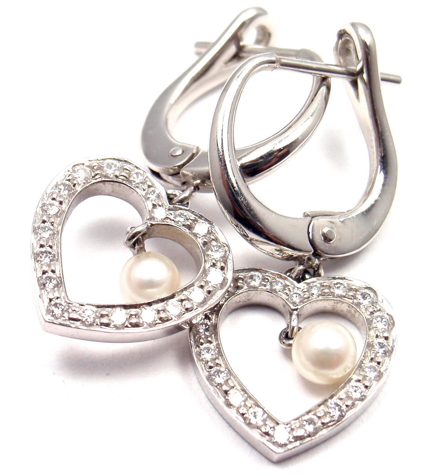 Tiffany & Co. Diamond Heart Pearl Drop Platinum Earrings 1