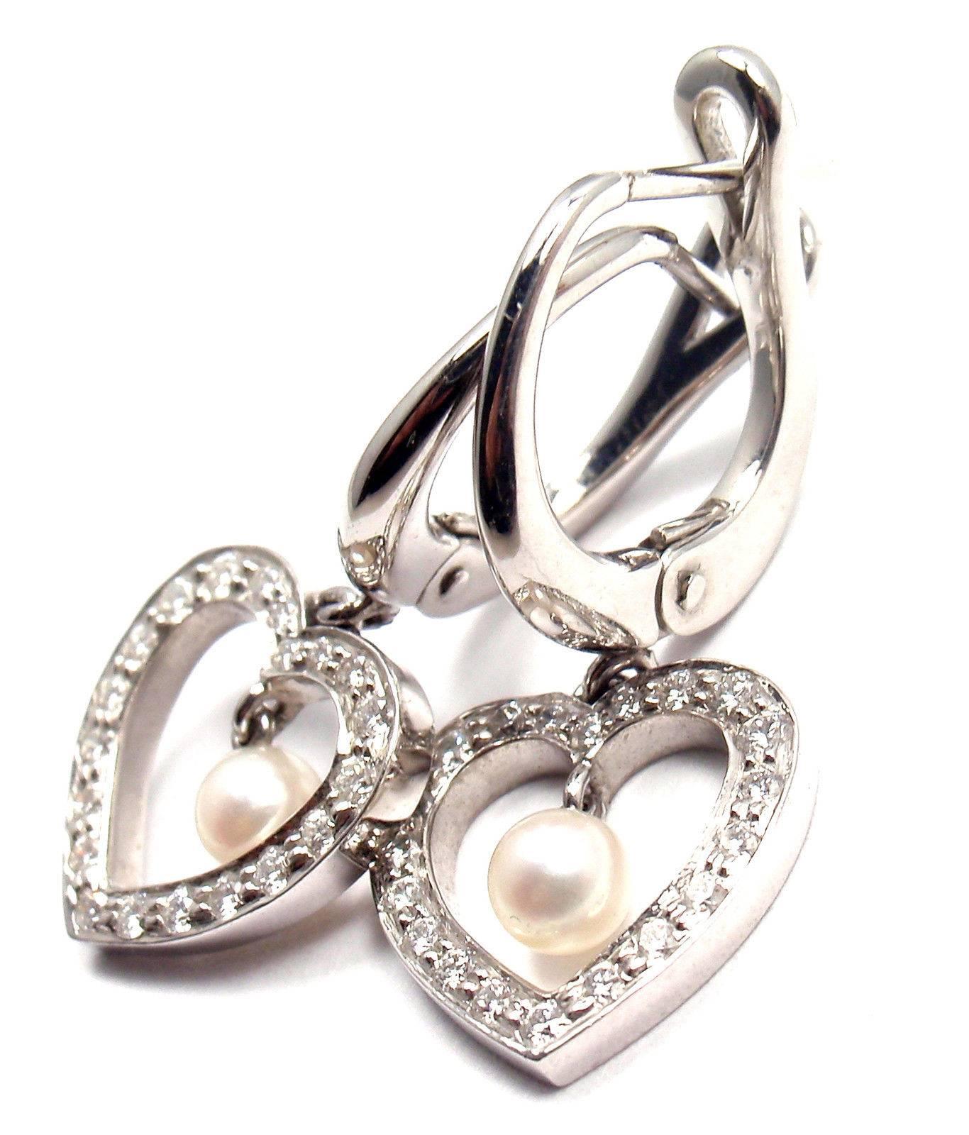 Tiffany & Co. Diamond Heart Pearl Drop Platinum Earrings 2