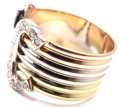 Cartier Diamond Double C Tri-Color Gold Band Ring