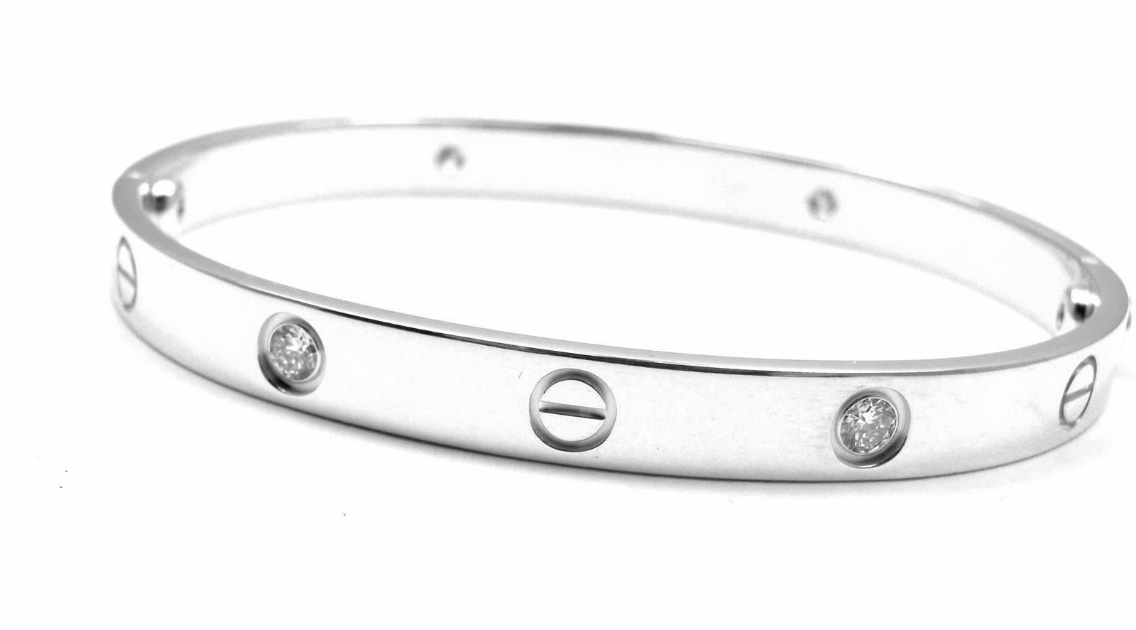 Women's or Men's Cartier Four Diamond White Gold Love Bangle Bracelet