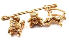 Cartier Three Baby Related Charms Yellow Gold Safety Pin Brooch