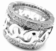 Cartier Double C Diamond Gold Wide Band White Gold Ring