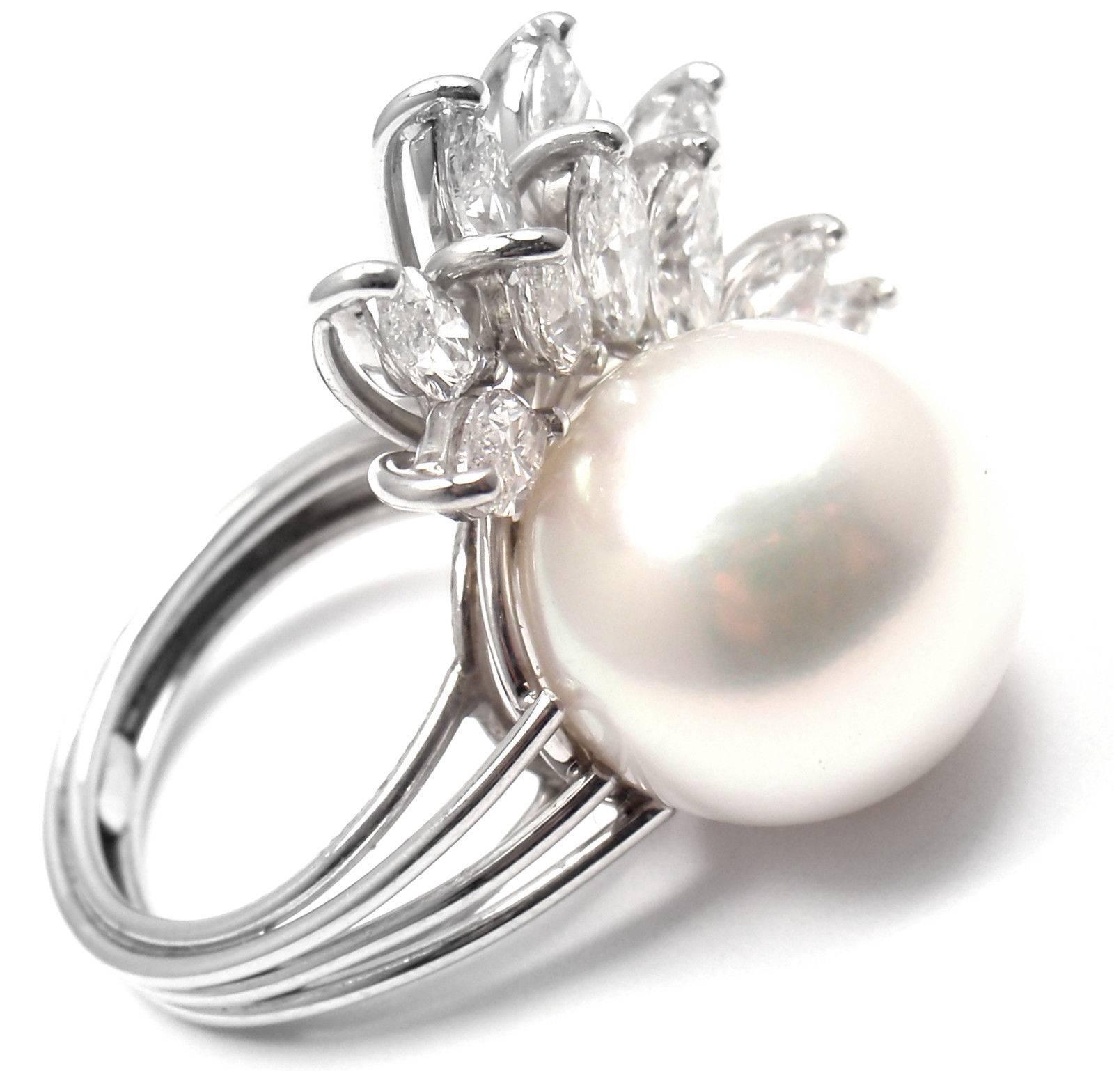 1960s Diamond South Sea Pearl Platinum Cocktail Ring In New Condition In Holland, PA
