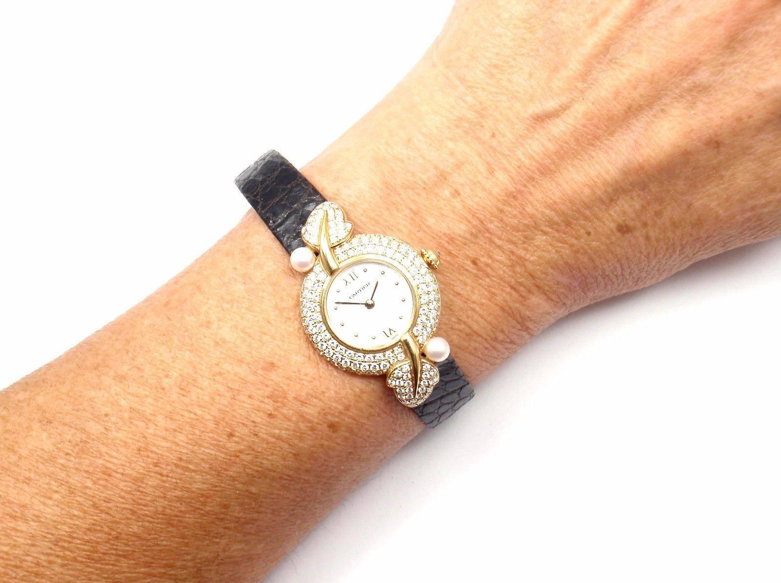 Cartier Ladies Yellow Gold Diamond Pearl Quartz Wristwatch 4