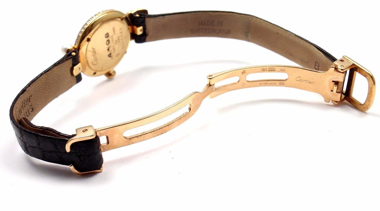 Cartier Ladies Yellow Gold Diamond Pearl Quartz Wristwatch In New Condition In Holland, PA