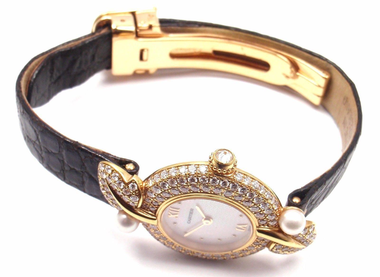 Cartier Ladies Yellow Gold Diamond Pearl Quartz Wristwatch 1