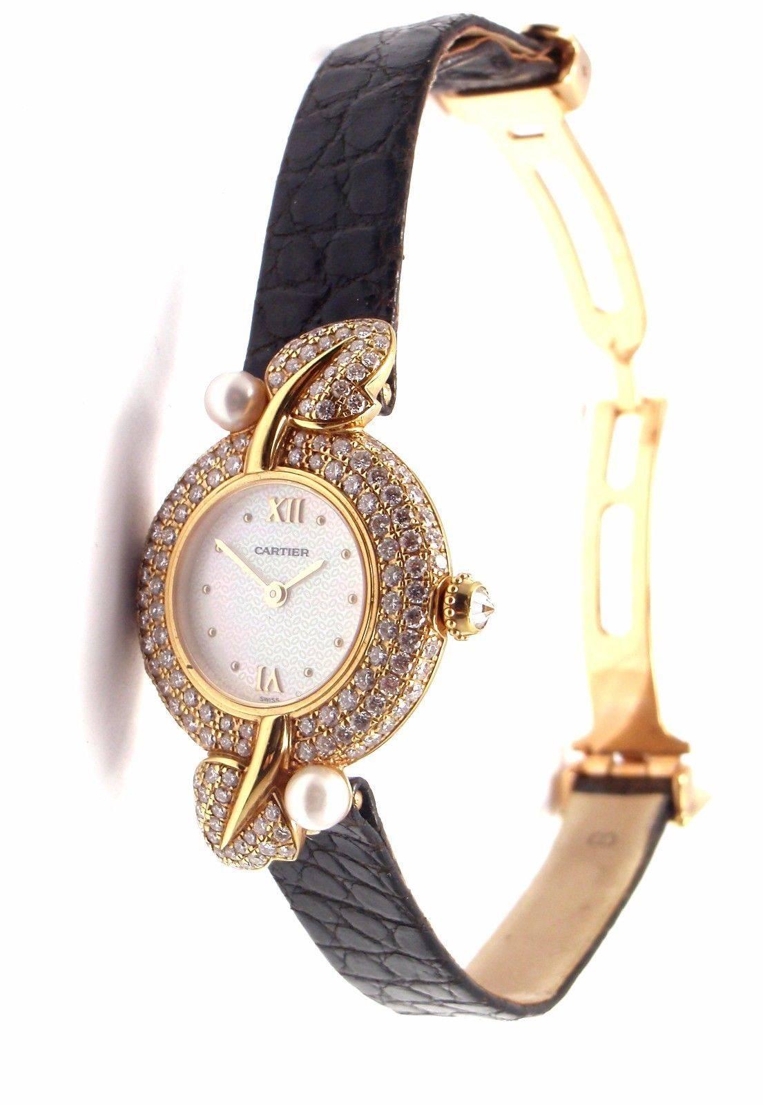 Cartier Ladies Yellow Gold Diamond Pearl Quartz Wristwatch 3