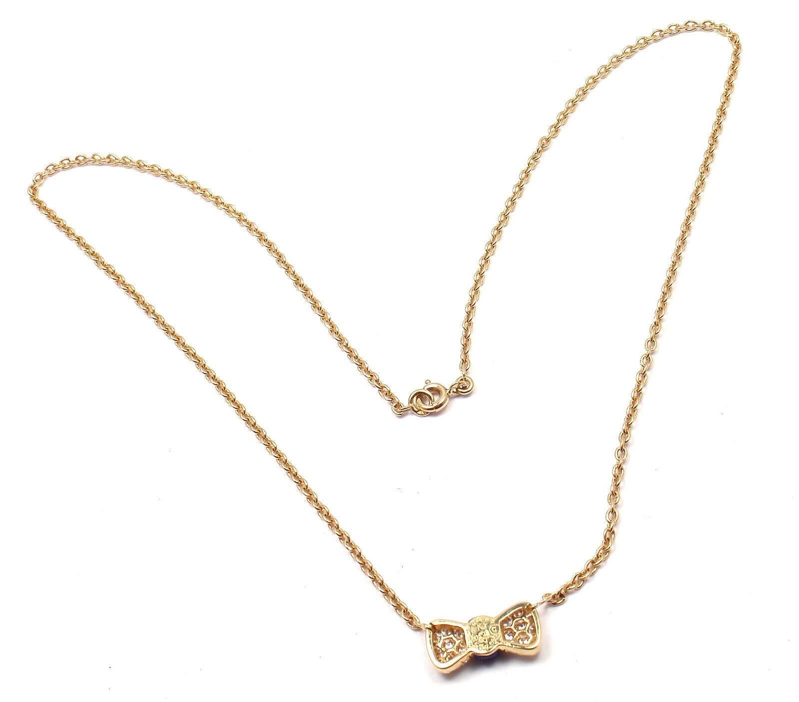 Women's or Men's Van Cleef & Arpels Diamond Lapis Lazuli Bow Yellow Gold Pendant Necklace For Sale
