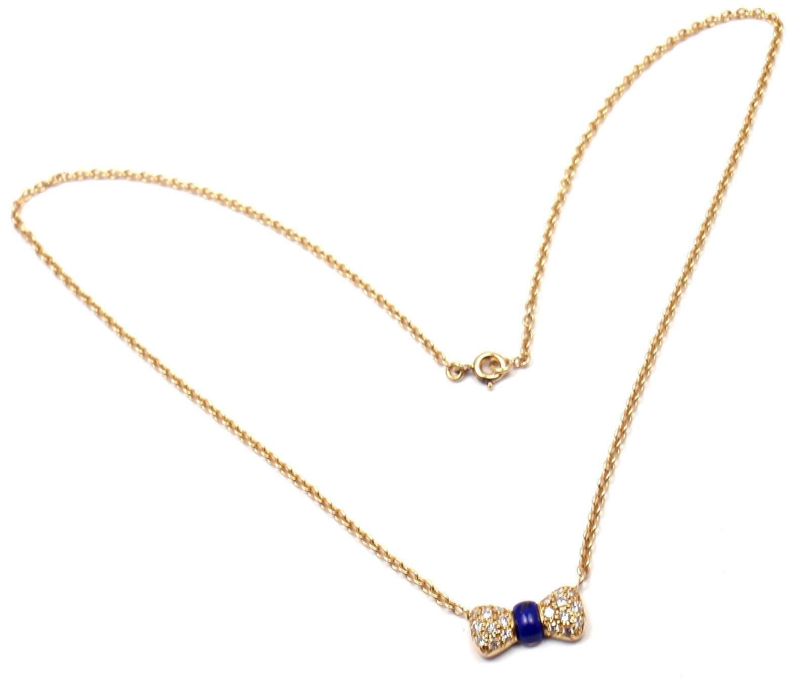Van Cleef & Arpels Halskette mit Diamant-Lapislazuli-Schleife und Gelbgold-Anhänger für Damen oder Herren