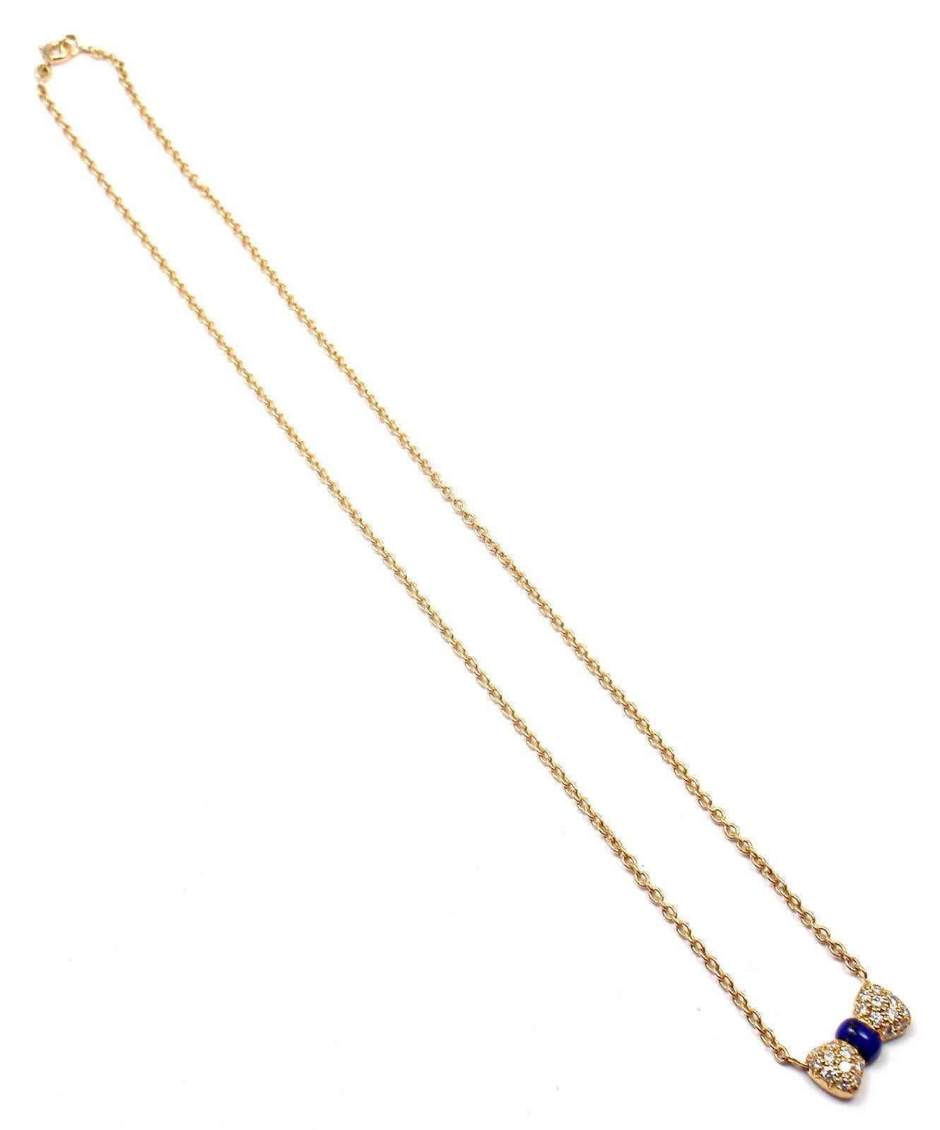 Van Cleef & Arpels Diamond Lapis Lazuli Bow Yellow Gold Pendant Necklace For Sale 1
