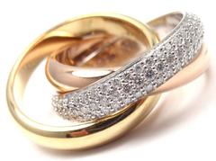 Cartier Diamond Trinity Tri-Color Gold Band Ring