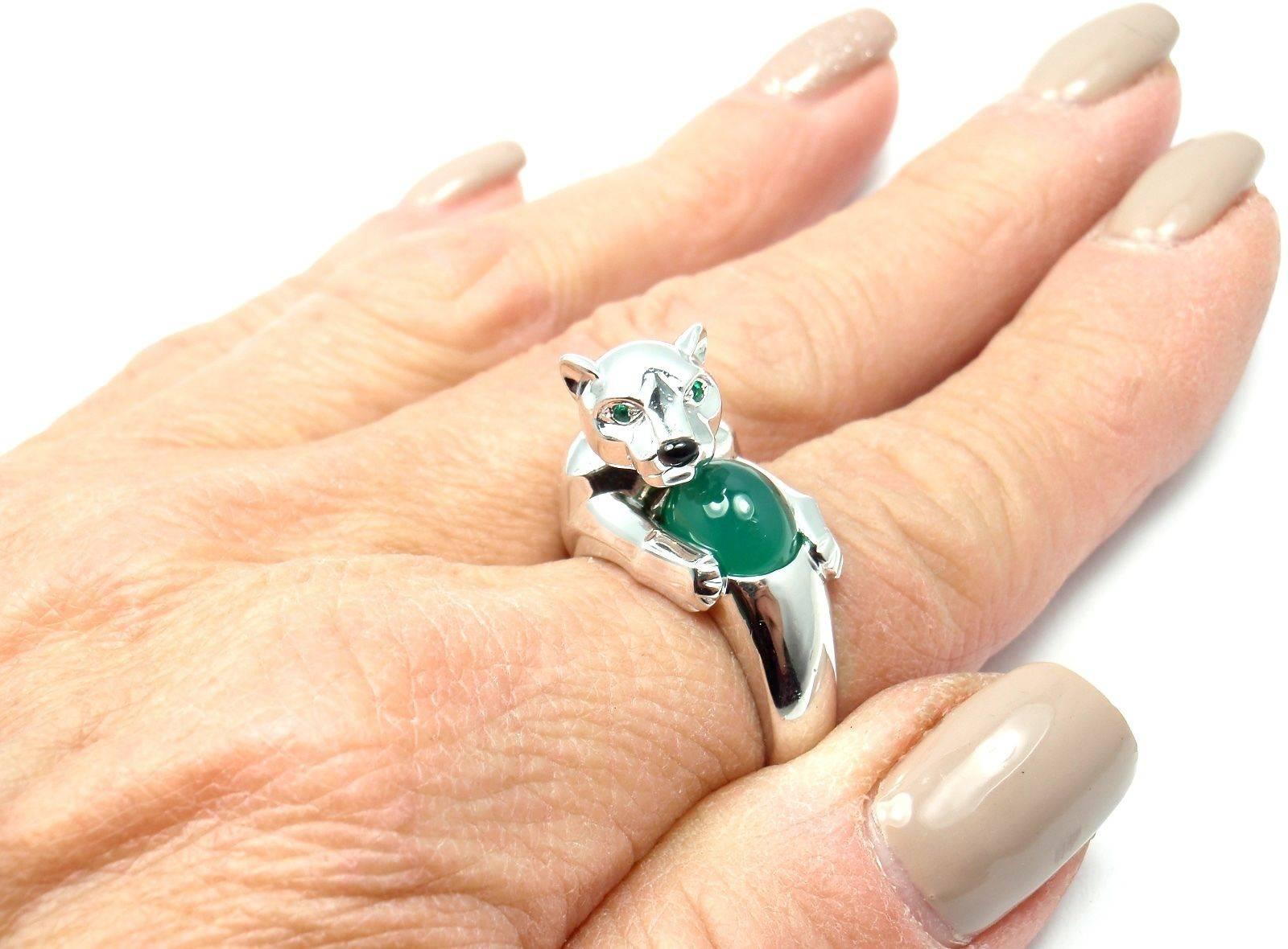 Cartier Panthere Green Chalcedony Emerald Onyx White Gold Ring 5