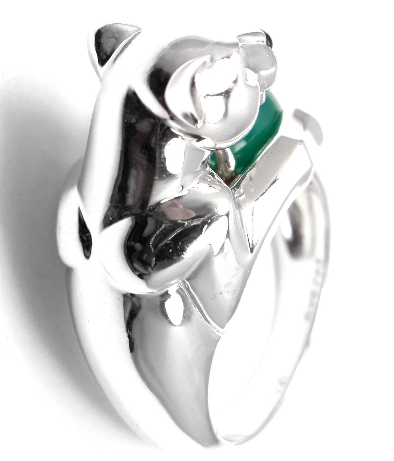 Cartier Panthere Green Chalcedony Emerald Onyx White Gold Ring 2