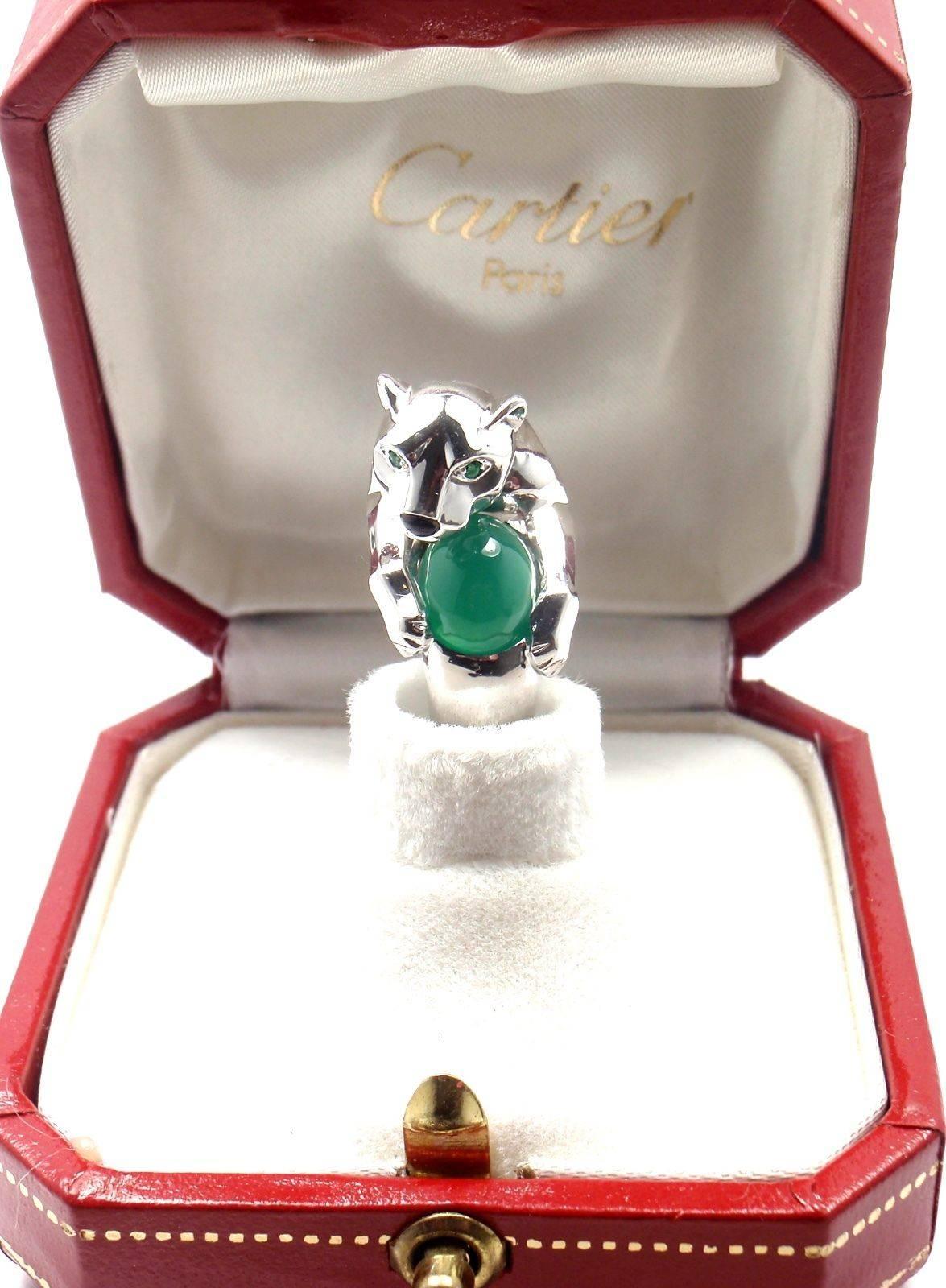 Women's or Men's Cartier Panthere Green Chalcedony Emerald Onyx White Gold Ring