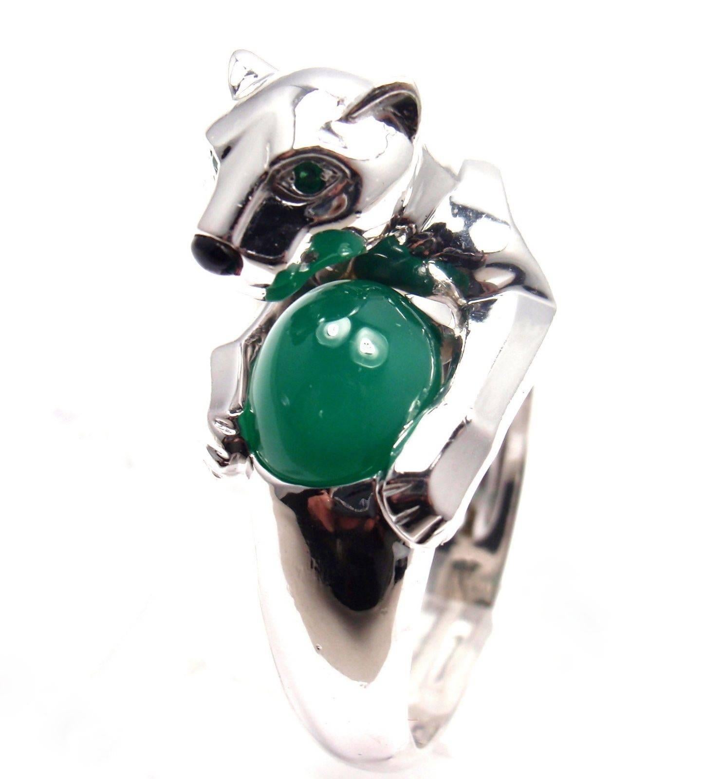 Cartier Panthere Green Chalcedony Emerald Onyx White Gold Ring 1