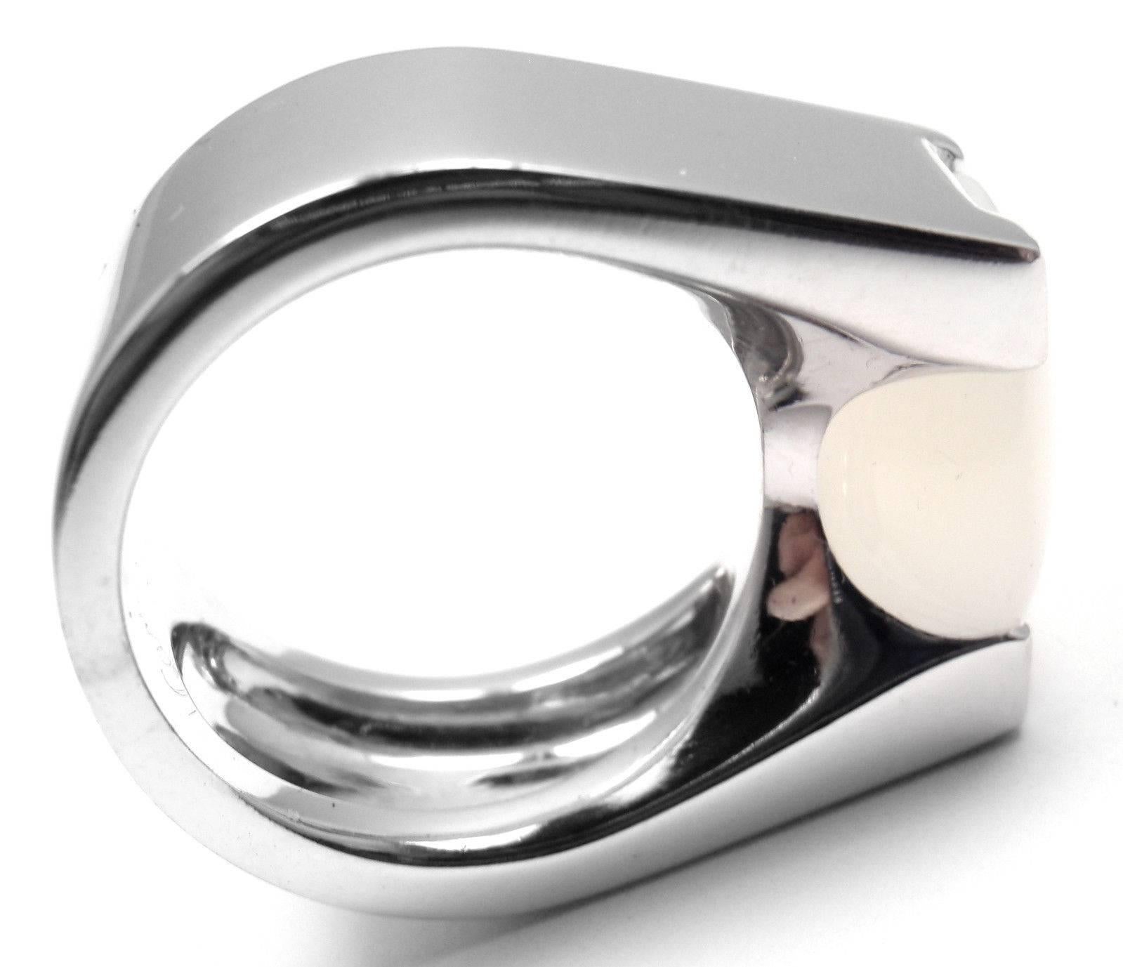 Cartier Moonstone Large White Gold Ring For Sale 3