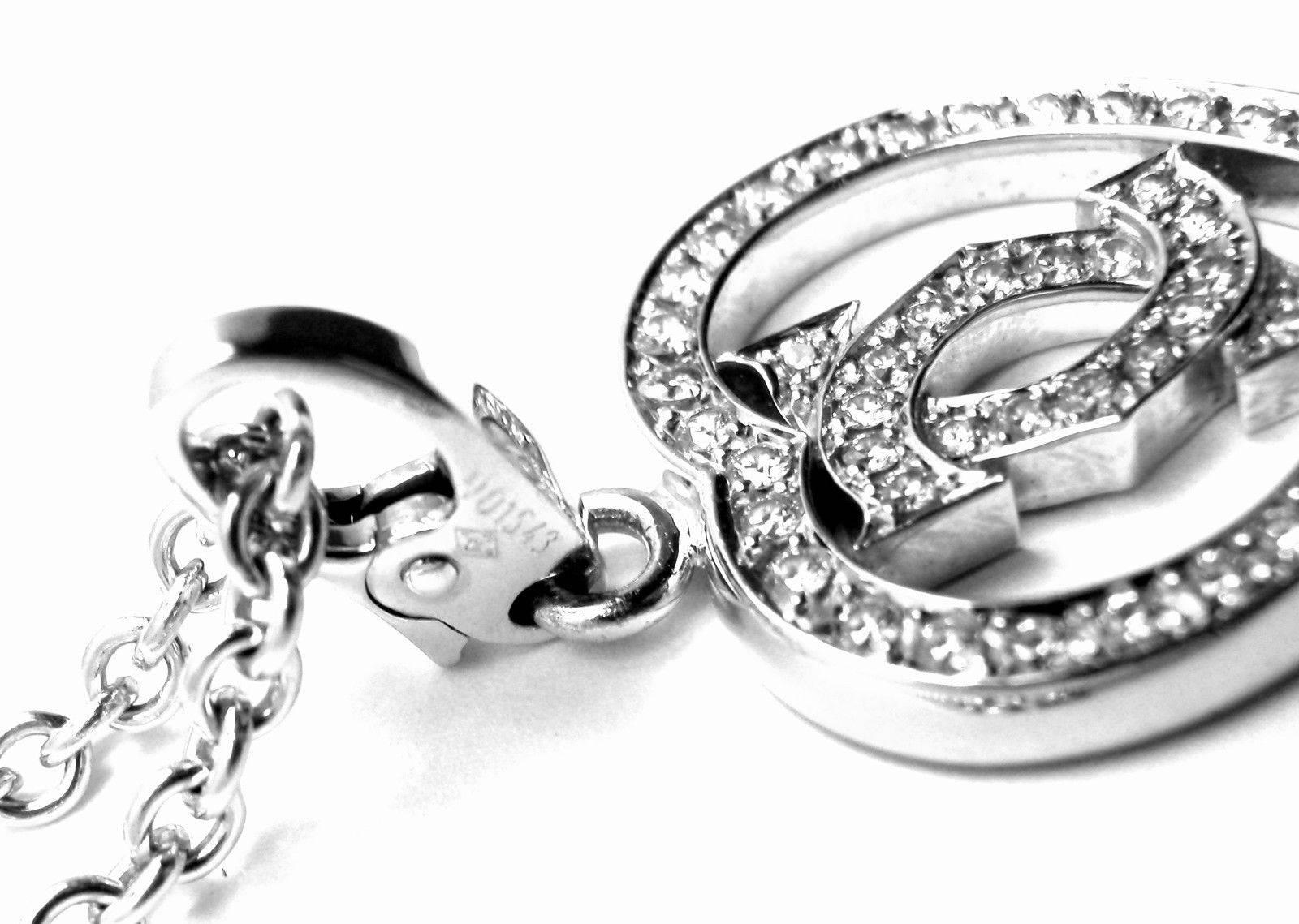 Women's or Men's Cartier Diamond Heart Double C White Gold Pendant Necklace