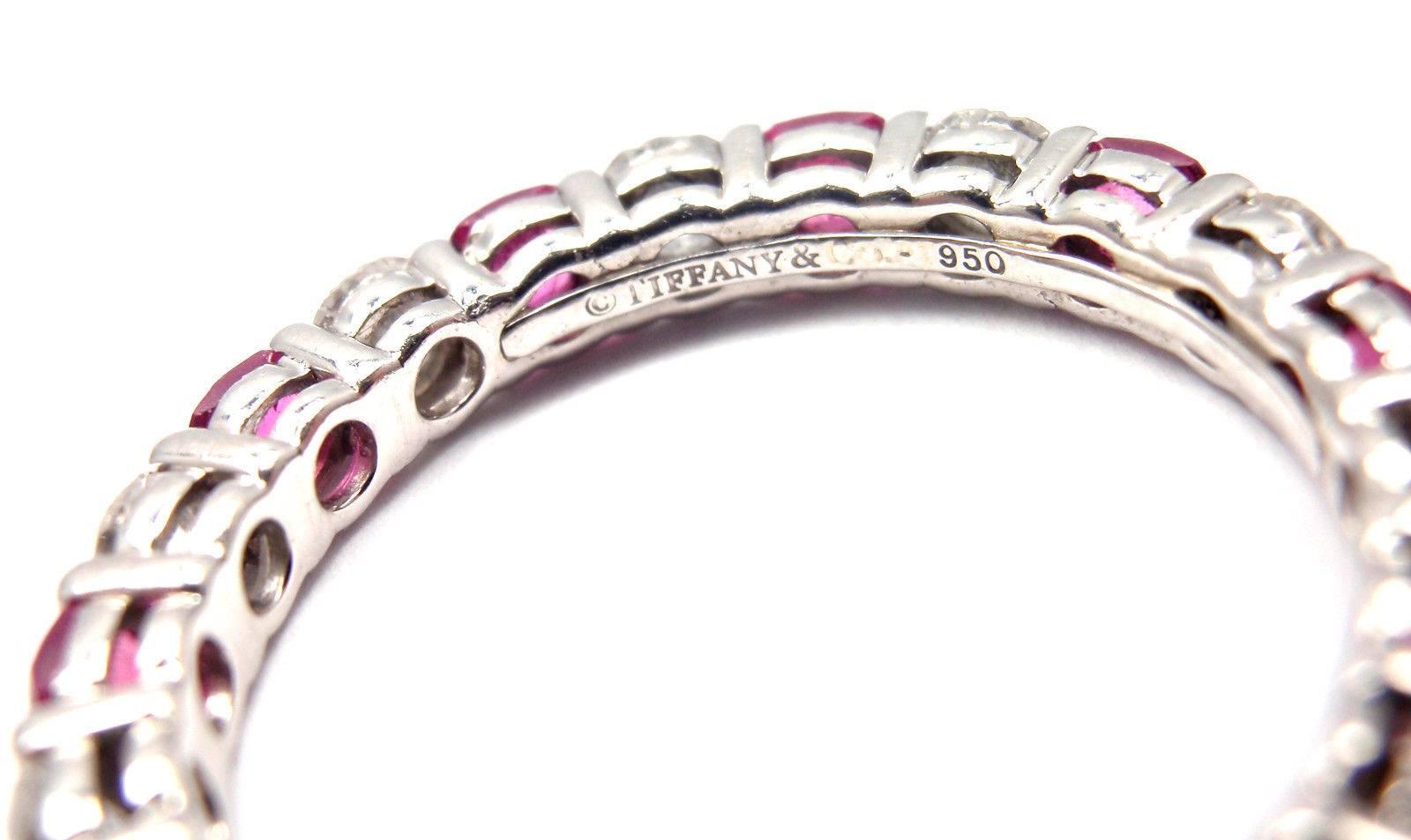 Tiffany & Co. Diamond Ruby Shared Setting Wide Platinum Band Ring 1