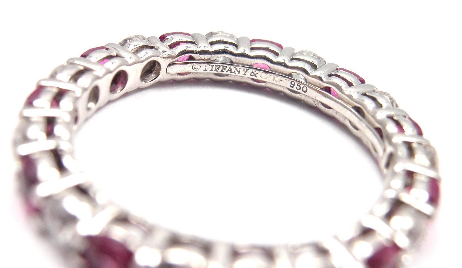 Women's or Men's Tiffany & Co. Diamond Ruby Shared Setting Wide Platinum Band Ring
