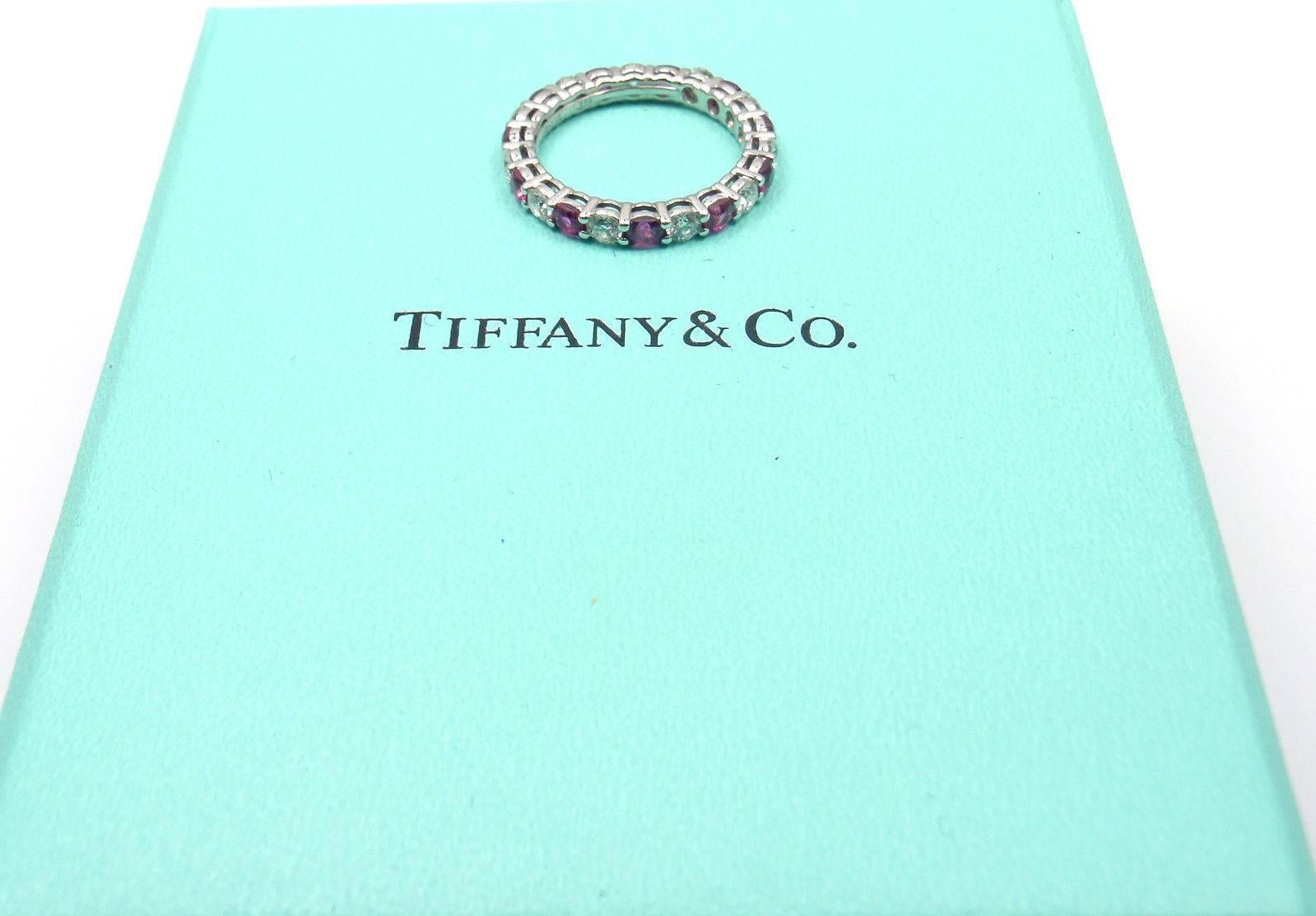 Tiffany & Co. Diamond Ruby Shared Setting Wide Platinum Band Ring 3