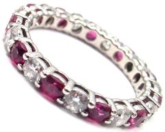 Tiffany & Co. Diamond Ruby Shared Setting Wide Platinum Band Ring