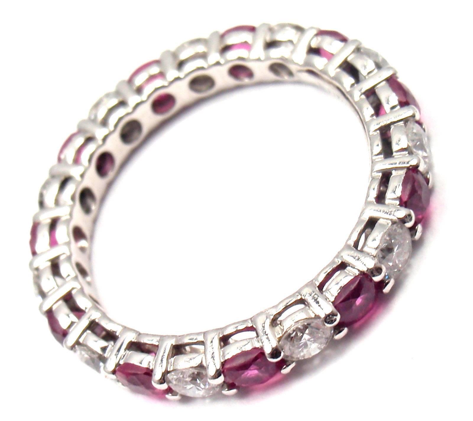 Tiffany & Co. Diamond Ruby Shared Setting Wide Platinum Band Ring 4