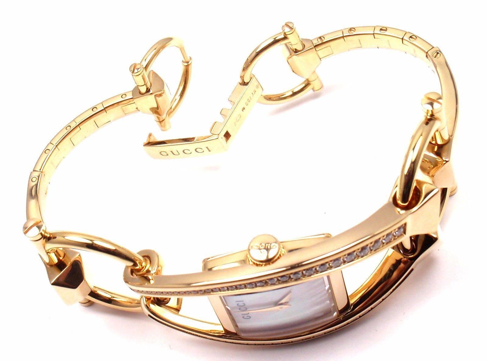 Gucci Ladies Yellow Gold Diamond 123 Chiodo Wristwatch Ref YA123506 1