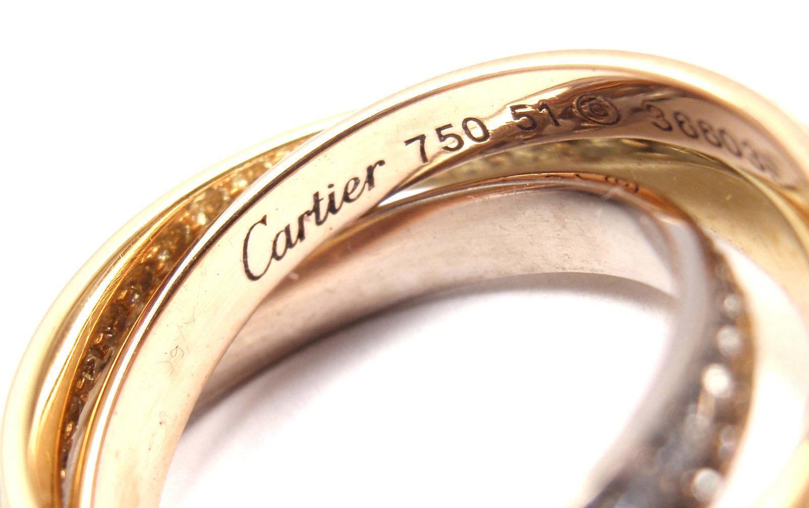 Cartier Pave Diamond Trinity Tricolor Gold Band Ring 2