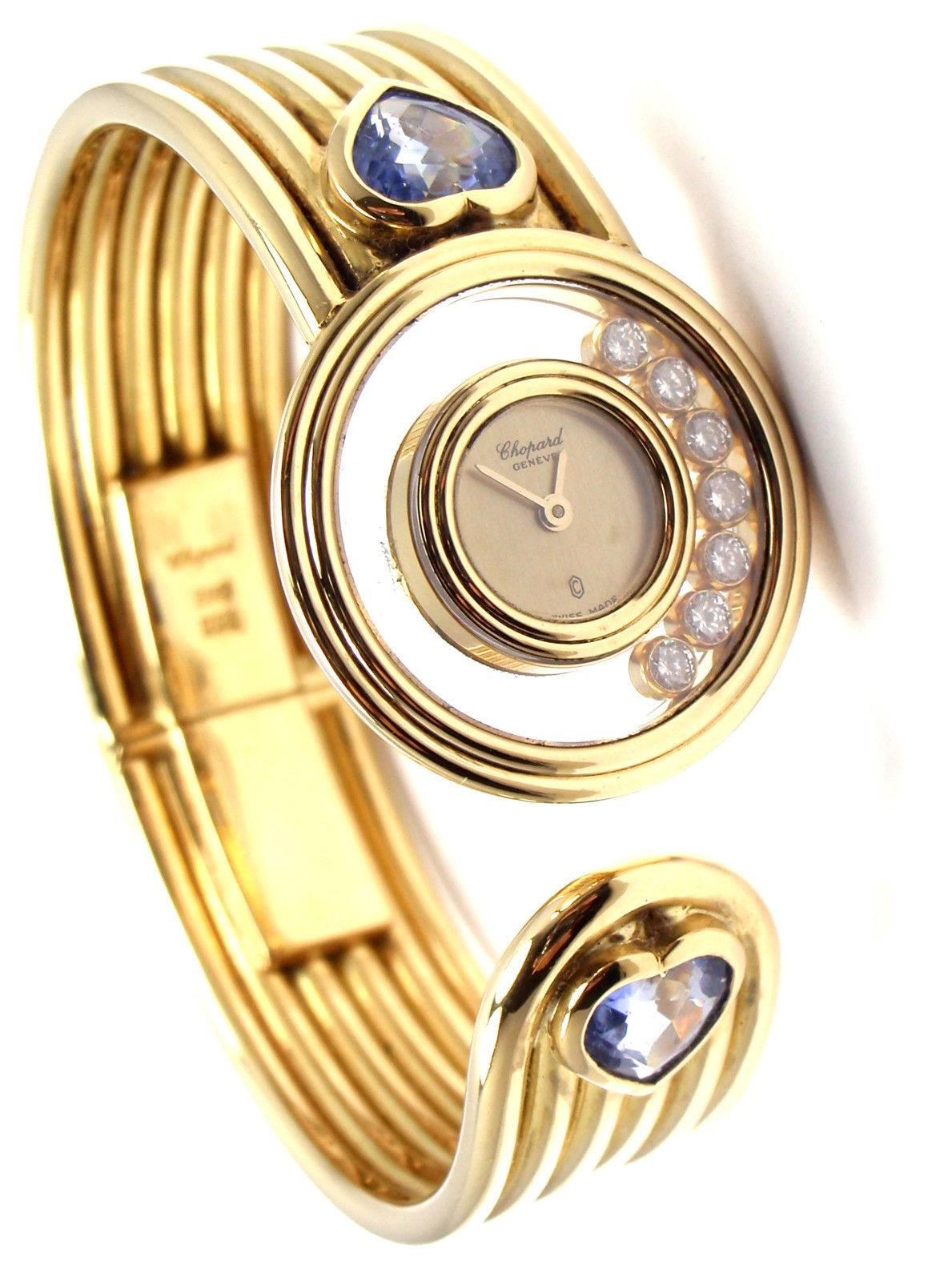 Chopard Happy Diamond Tanzanite Bangle Cuff Yellow Gold Watch In New Condition In Holland, PA