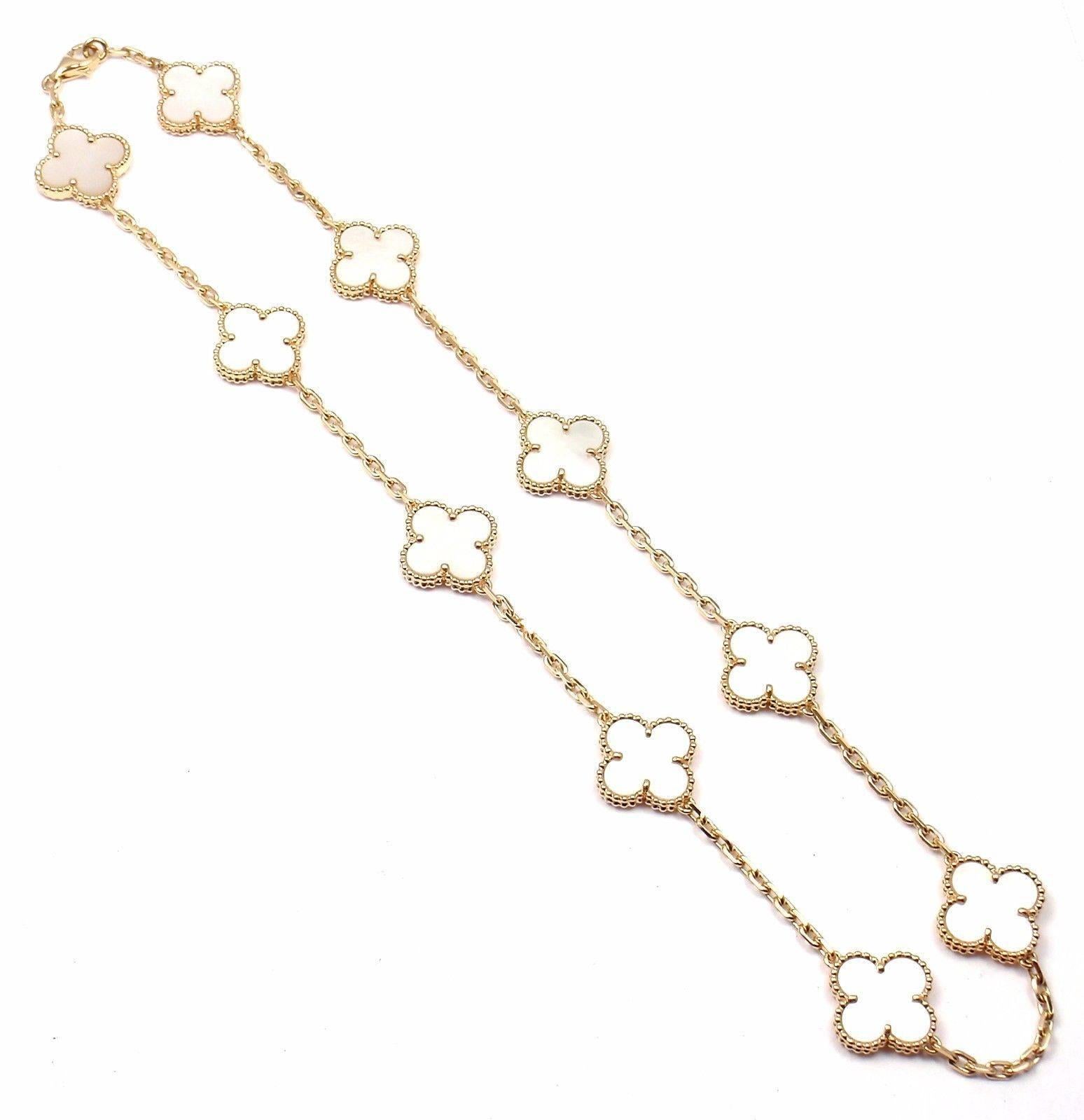 Van Cleef & Arpels Vintage Alhambra Mother-of-Pearl Ten Motif Gold Necklace 1