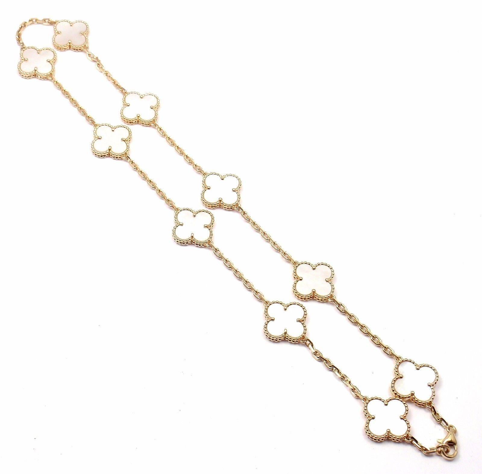 Van Cleef & Arpels Vintage Alhambra Mother-of-Pearl Ten Motif Gold Necklace 2