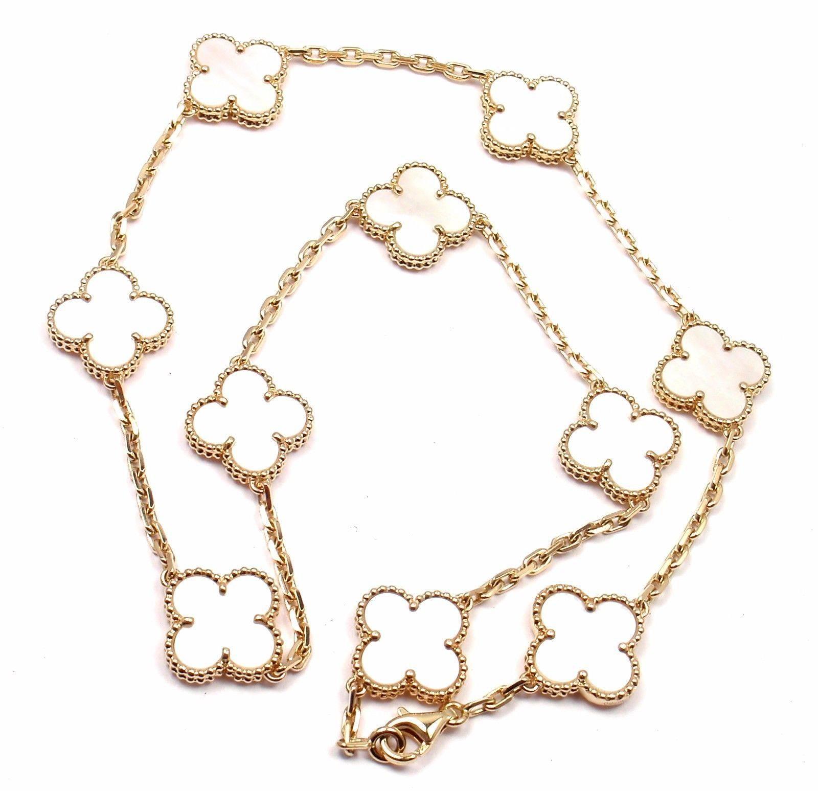 Van Cleef & Arpels Vintage Alhambra Mother-of-Pearl Ten Motif Gold Necklace 3