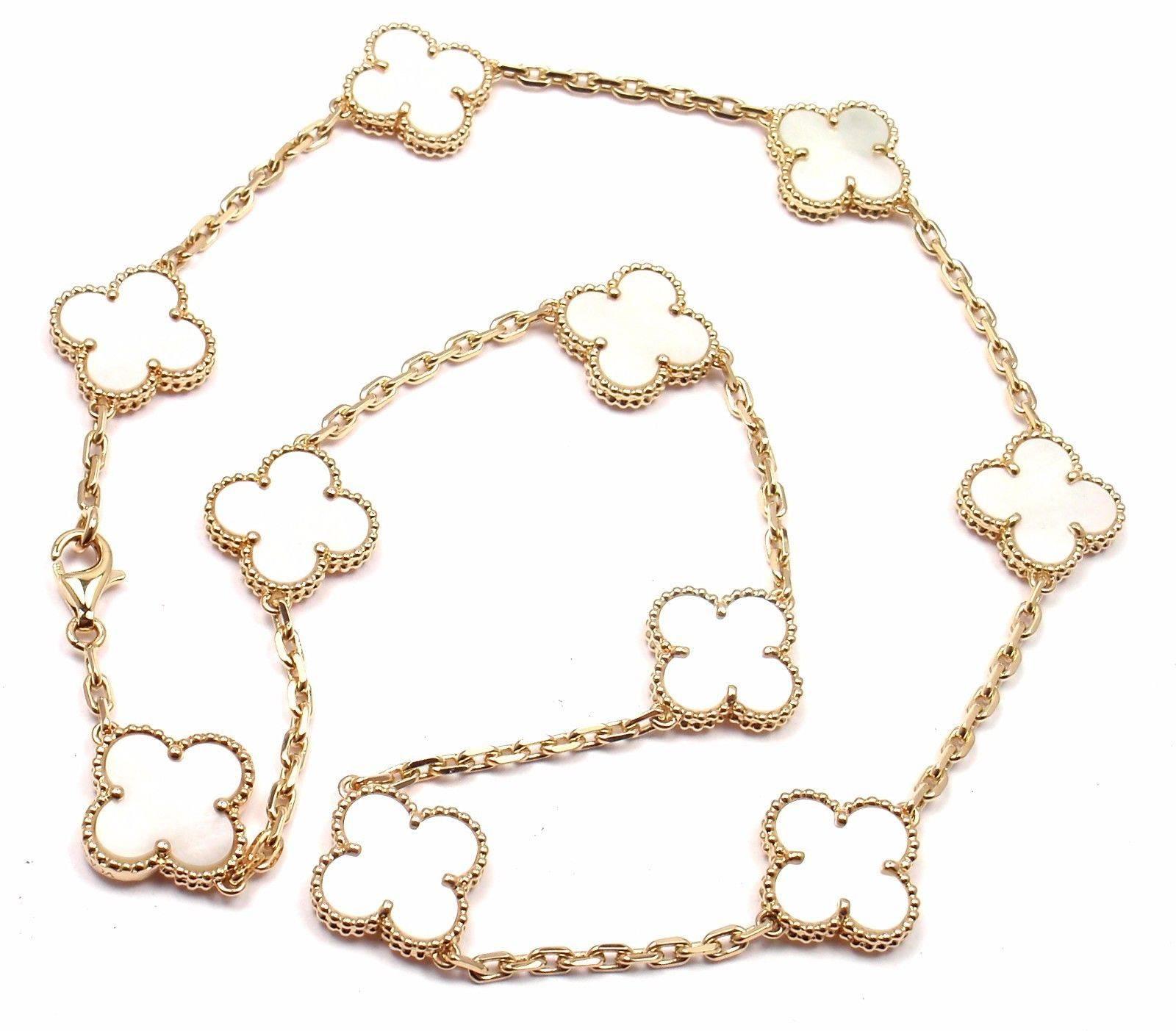 Van Cleef & Arpels Vintage Alhambra Mother-of-Pearl Ten Motif Gold Necklace 4