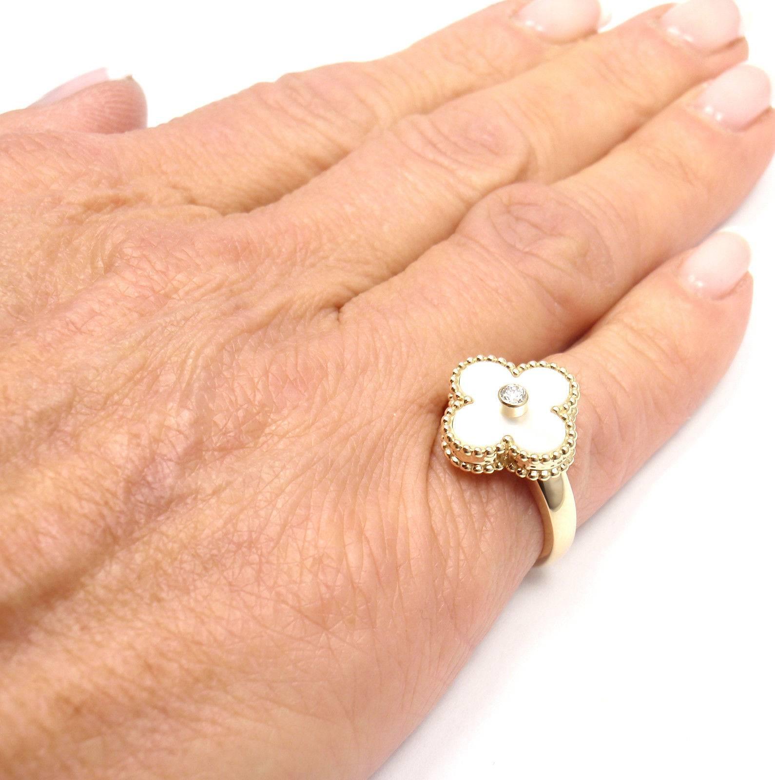 Van Cleef & Arpels Vintage Alhambra Diamond Mother-of-Pearl Yellow Gold Ring 1