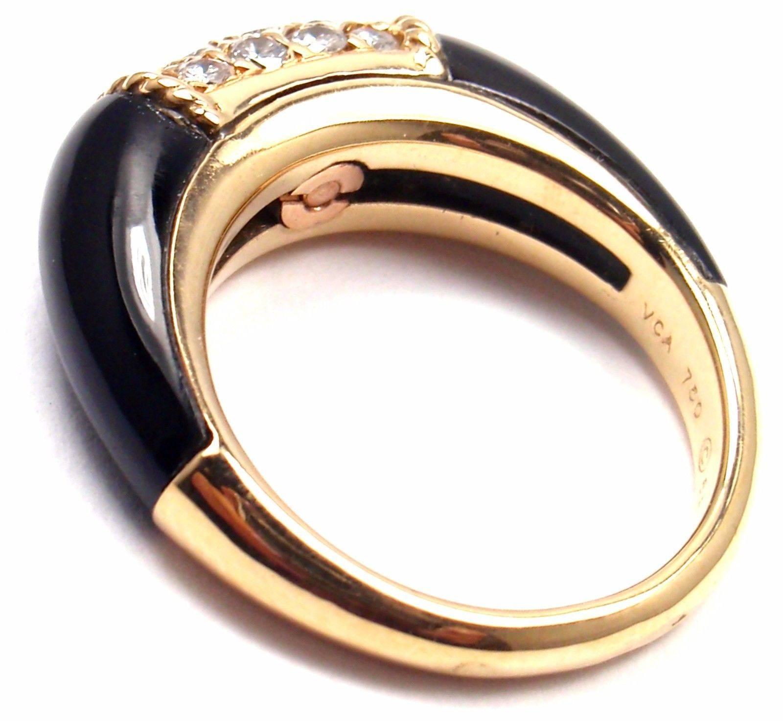 Van Cleef & Arpels Black Onyx Diamond Yellow Gold Band Ring 4