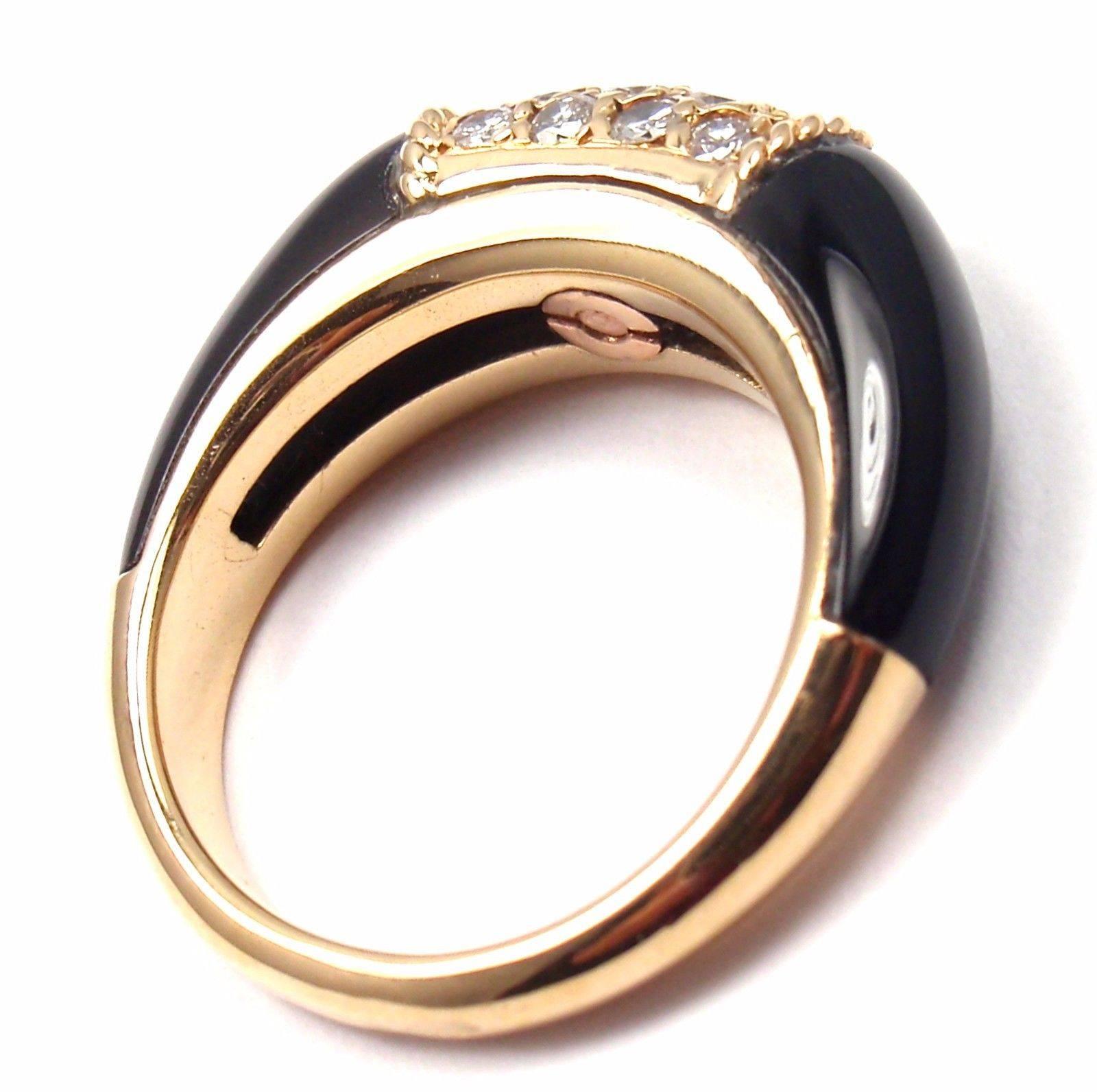 Van Cleef & Arpels Black Onyx Diamond Yellow Gold Band Ring 6