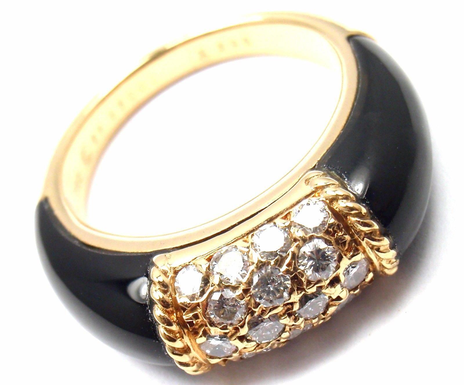 Van Cleef & Arpels Black Onyx Diamond Yellow Gold Band Ring In New Condition In Holland, PA