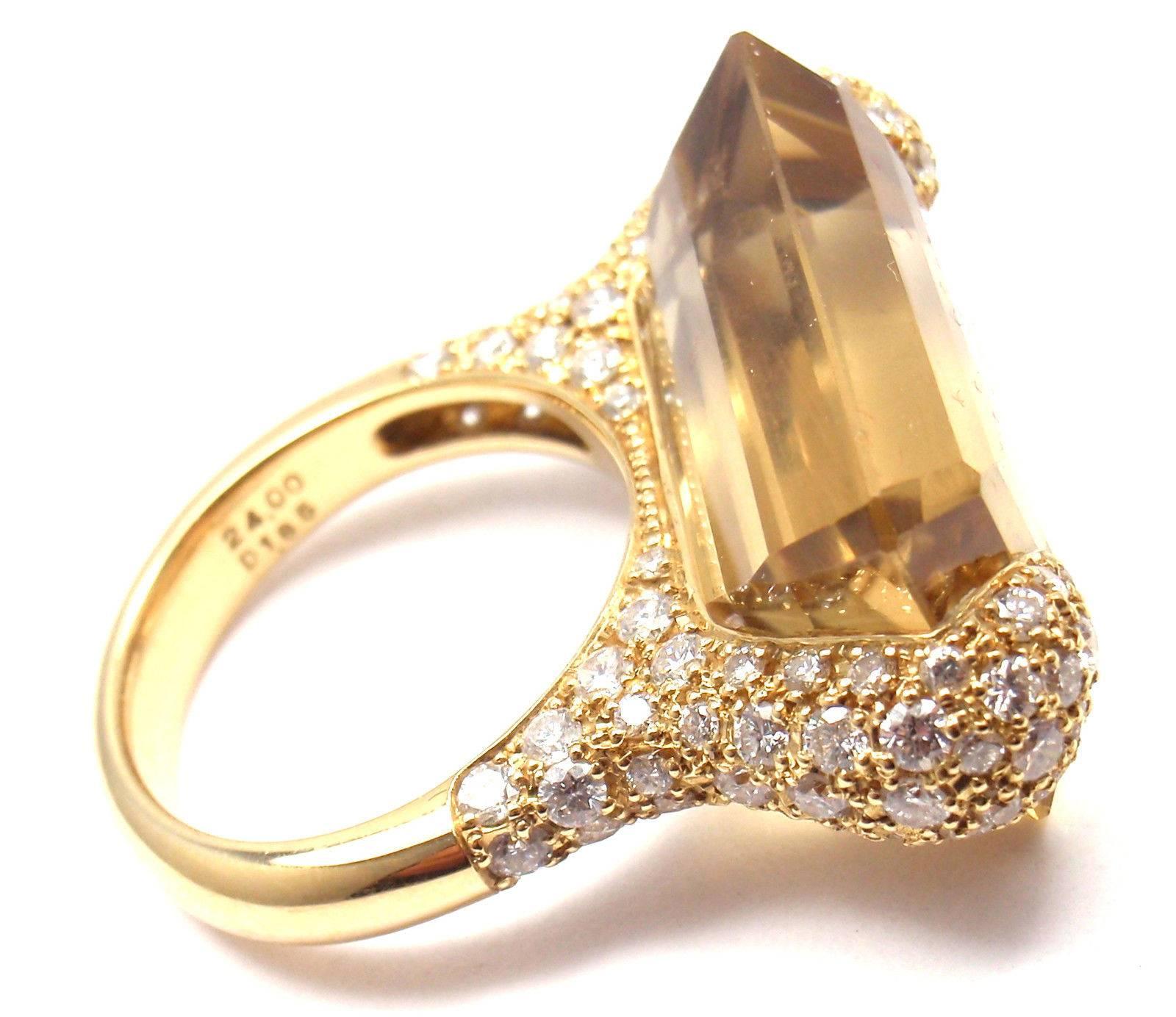 1.85 Carat Diamond Large 24 Carat Citrine Yellow Gold Ring 3