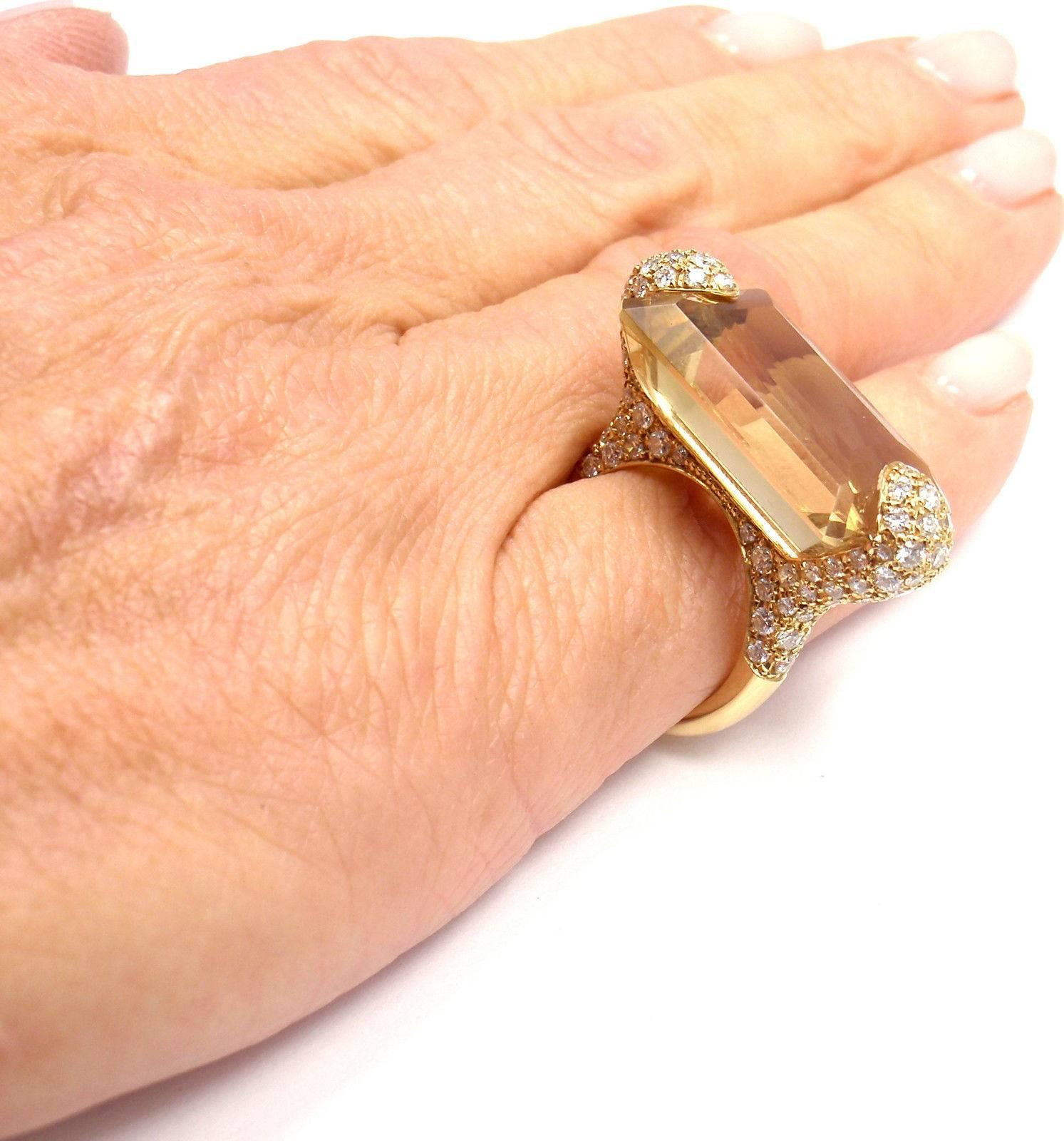 Women's or Men's 1.85 Carat Diamond Large 24 Carat Citrine Yellow Gold Ring