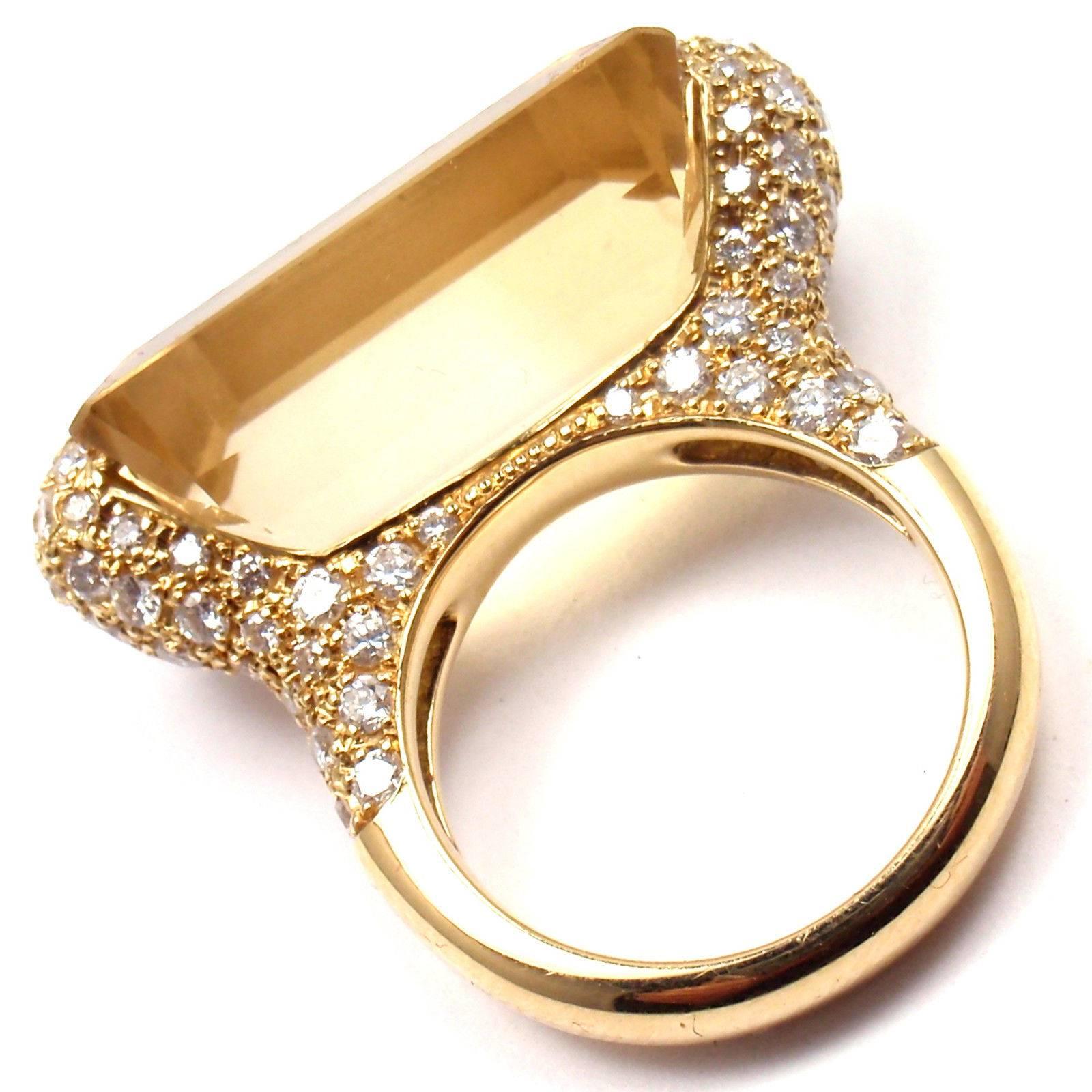 1.85 Carat Diamond Large 24 Carat Citrine Yellow Gold Ring 2