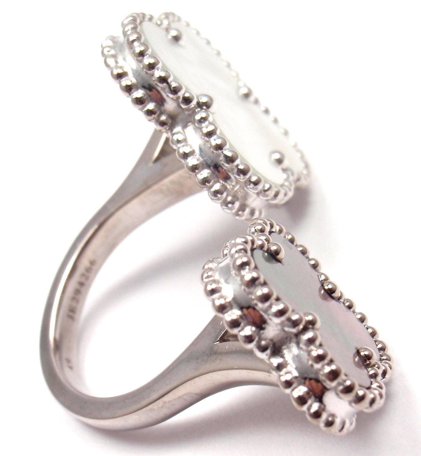 Van Cleef & Arpels Magic Alhambra Between Finger Mother-of-Pearl White Gold Ring In New Condition In Southampton, PA