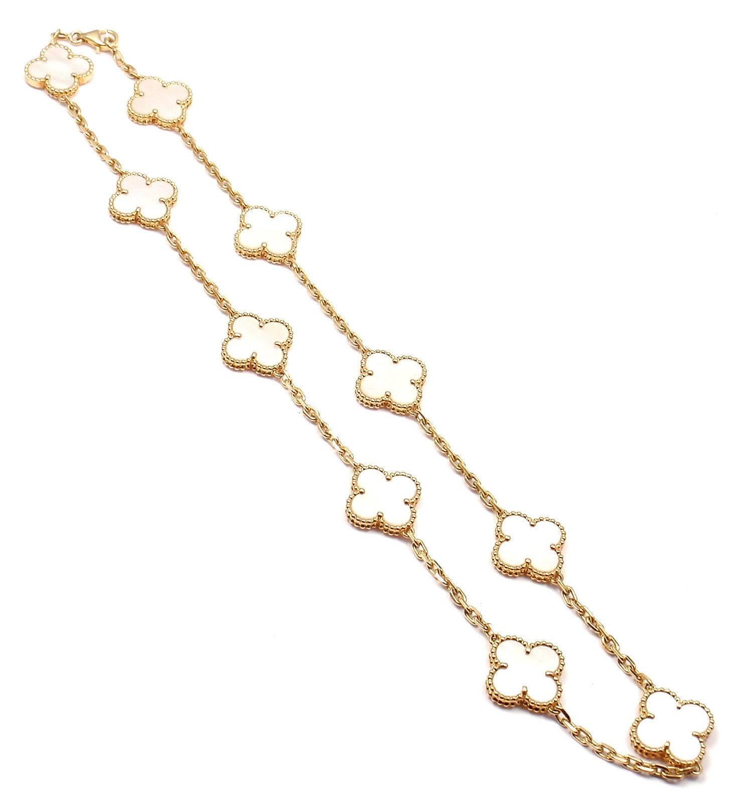Van Cleef & Arpels Vintage Alhambra Mother-of-Pearl Ten Motif Gold Necklace 2