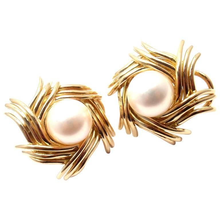 Tiffany & Co. Jean Schlumberger Pearl Yellow Gold Earrings