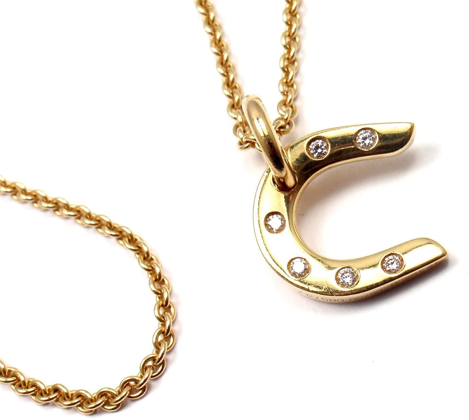 Hermes Diamond Yellow Gold Horseshoe Pendant Chain Necklace 2