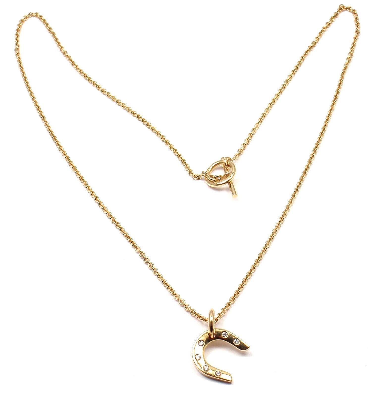 Hermes Diamond Yellow Gold Horseshoe Pendant Chain Necklace 3