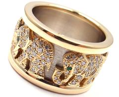 Cartier Emerald Diamond Yellow Gold Elephant Band Ring