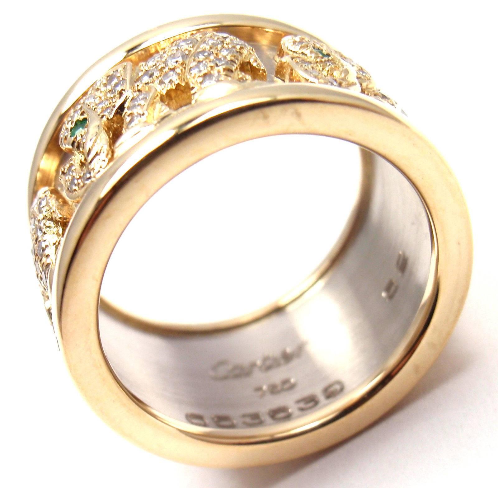 Bague à anneau éléphant en or jaune avec diamants et émeraudes Cartier 4